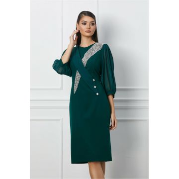 Rochie Viviana verde cu perlute la bust