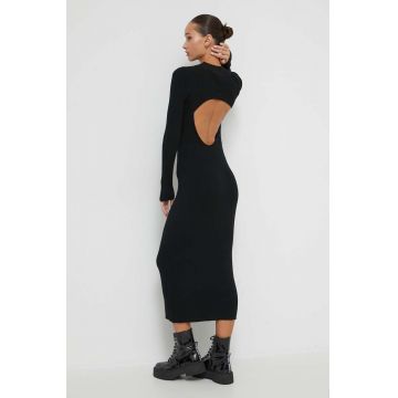 Superdry rochie din amestec de in culoarea negru, maxi, mulata