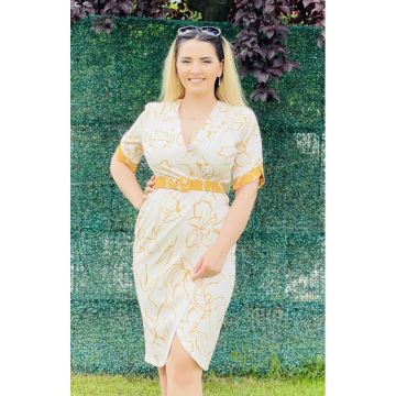 Rochie Antonia conica in nuante de mustar si alb
