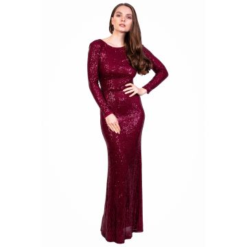 Rochie de ocazie bordo cu paiete R1366 BO