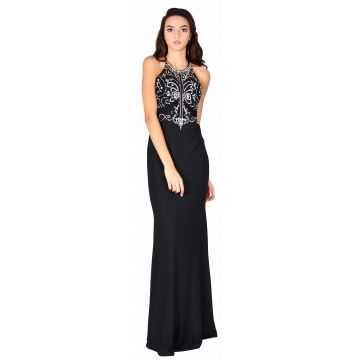 Rochie de ocazie neagra lunga cu pietre si paiete bust HM1971