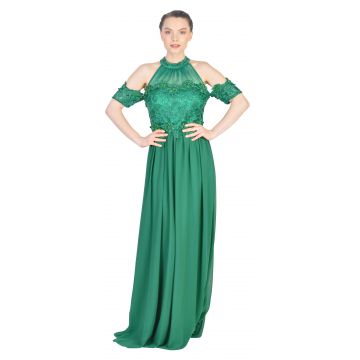 Rochie de ocazie verde cu broderie florala 2308 V