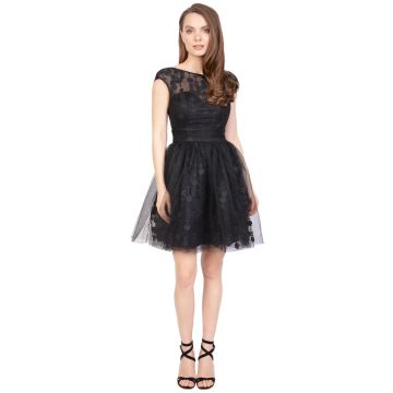 Rochie de seara neagra cu flori aplicate HM2088 NG