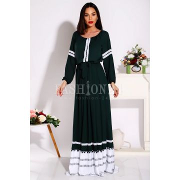 Rochie lunga Daniela in nuante de verde si alb