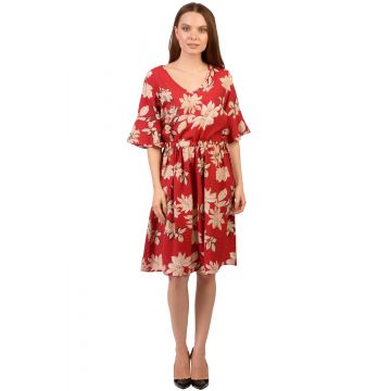 Rochie rosie cu imprimeu floral 50340 R