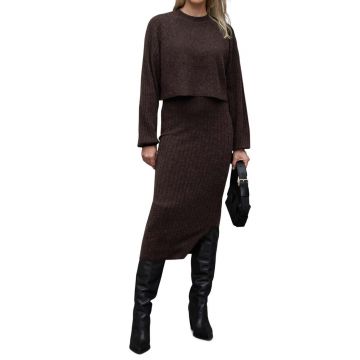 AllSaints rochie si pulover MARGOT culoarea maro, midi, drept