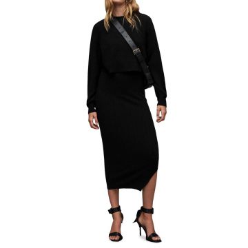 AllSaints rochie si pulover MARGOT culoarea negru, midi, drept