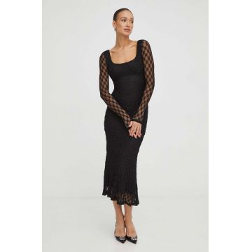 Bardot rochie culoarea negru, maxi, mulata