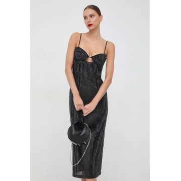 Bardot rochie culoarea negru, midi, mulata