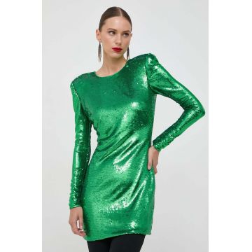Bardot rochie culoarea verde, mini, mulata