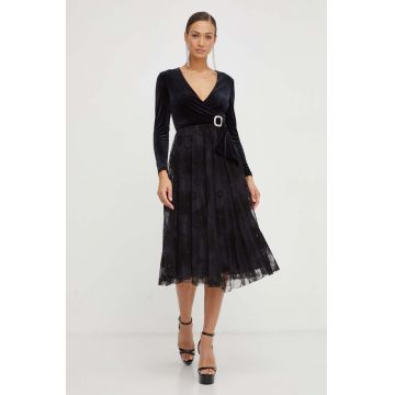 Nissa rochie culoarea negru, midi, evazati