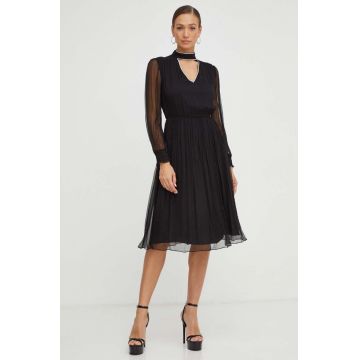 Nissa rochie de matase culoarea negru, midi, evazati