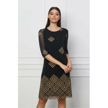 Rochie Adina neagra cu imprimeu labirint bej
