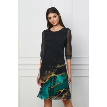 Rochie Adina neagra cu imprimeu verde la baza