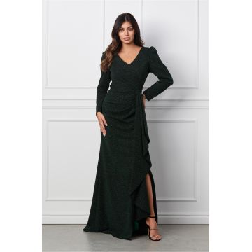 Rochie Antonia lunga verde cu glitter