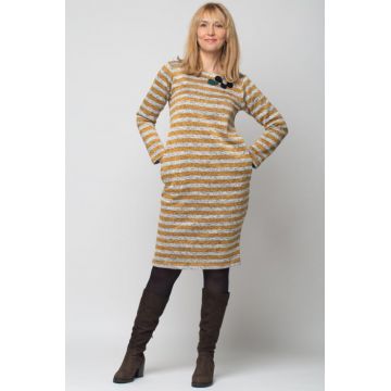 Rochie creion Zara , groasa, cu dungi si floare aplicata Rochie creion Zara , groasa, cu dungi si floare aplicata