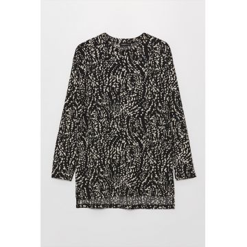 Rochie cu imprimeu si maneci cazute