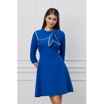 Rochie Dy Fashion albastra cu funda la guler