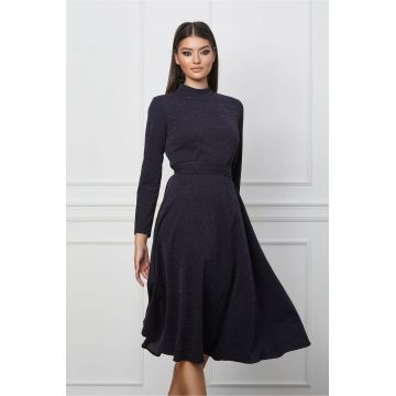 Rochie Dy Fashion bleumarin din lurex cu cordon in talie
