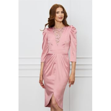 Rochie Dy Fashion roz cu dantela la bust