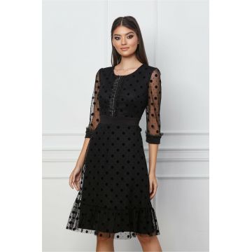 Rochie Ella Collection neagra cu buline catifelate