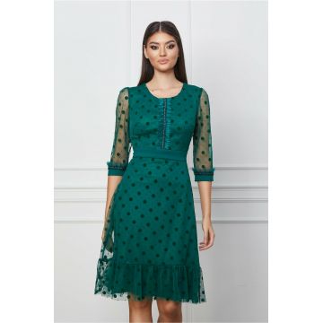 Rochie Ella Collection verde cu buline catifelate