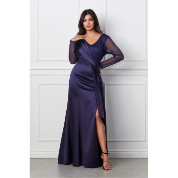 Rochie Ema lunga bleumarin cu strasuri la bust