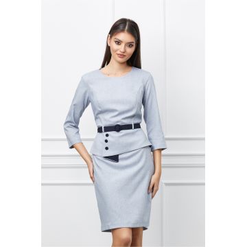 Rochie Gianina bleu deschis cu peplum si curea in talie