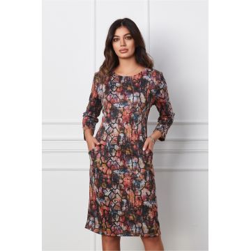 Rochie Irina cu imprimeuri multicolore si buzunare