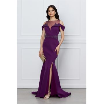 Rochie Ivonne lunga mov cu strasuri pe bust