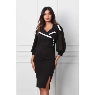 Rochie Larisa neagra cu nasturi albi la bust