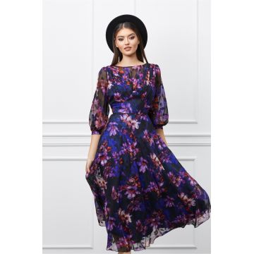 Rochie Leonard Collection bleumarin cu imprimeuri florale mov Rochie Leonard Collection bleumarin cu imprimeuri florale mov