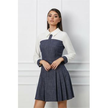 Rochie Moze bleumarin cu guler si maneci albe