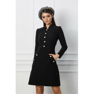 Rochie Moze neagra cu nasturi si buzunare