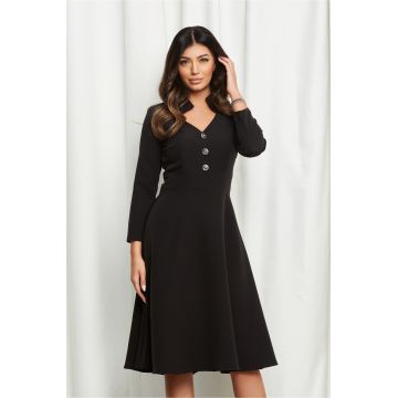 Rochie Moze neagra cu nasturi si guler ascutit