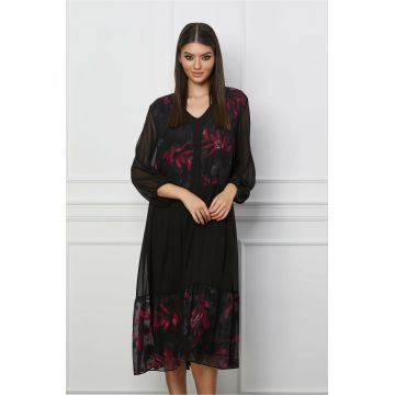 Rochie Patricia neagra cu flori magenta