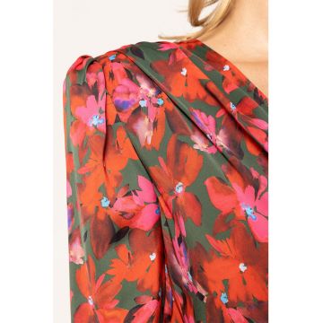 Rochie satinata petrecuta cu model floral