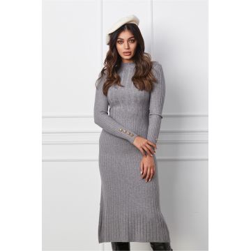 Rochie Selena gri din tricot cu model in relief