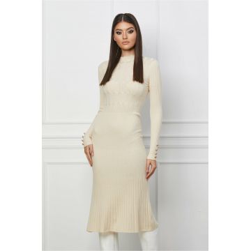 Rochie Selena ivory din tricot cu model in relief