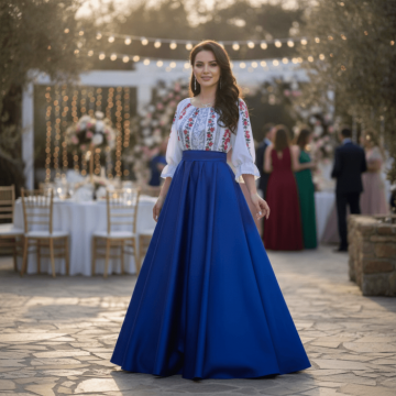 Rochie stilizata cu motive traditionale lunga Simina