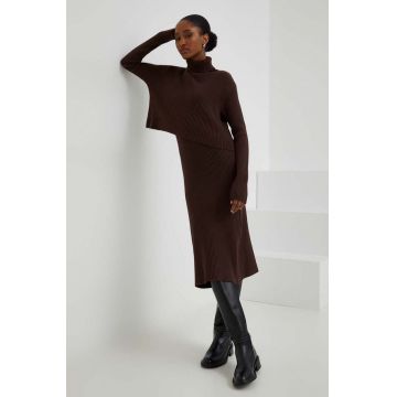 Answear Lab rochie si pulover culoarea maro, mini, drept