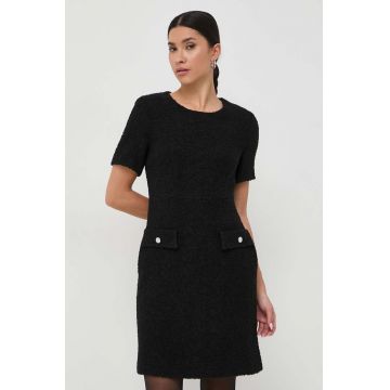 BOSS rochie din amestec de lana culoarea negru, mini, evazati