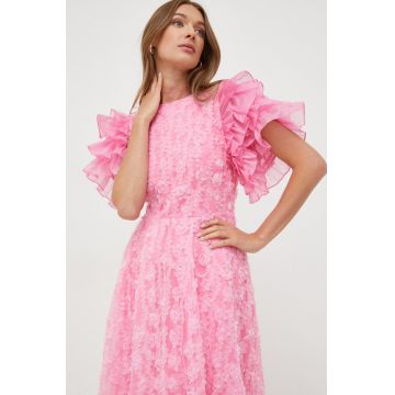 Custommade rochie din amestec de matase culoarea roz, midi, evazati