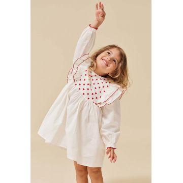 Konges Sløjd rochie din bumbac pentru copii culoarea alb, mini, evazati