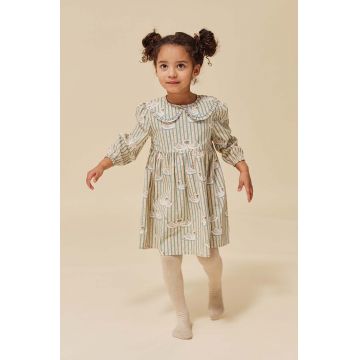 Konges Sløjd rochie din bumbac pentru copii culoarea verde, mini, evazati