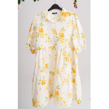 Rochie dama cu maneca scurta alba cu imprimeu floral mm L (40)