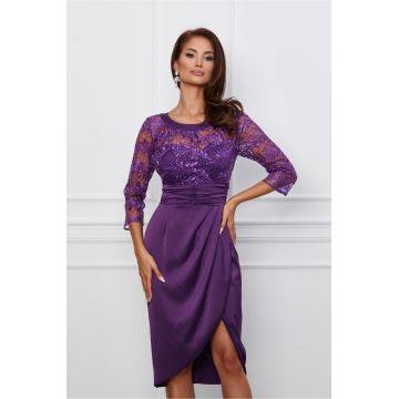 Rochie Dy Fashion mov din satin cu dantela la bust