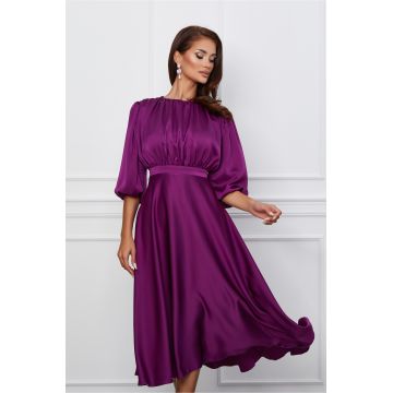 Rochie Dy Fashion mov din satin cu pliuri la bust