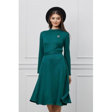 Rochie Dy Fashion turcoaz din tricot cu aplicatie detasabila la bust
