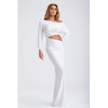 Rochie lunga alba cu aspect drapat pentru dama XS (34)